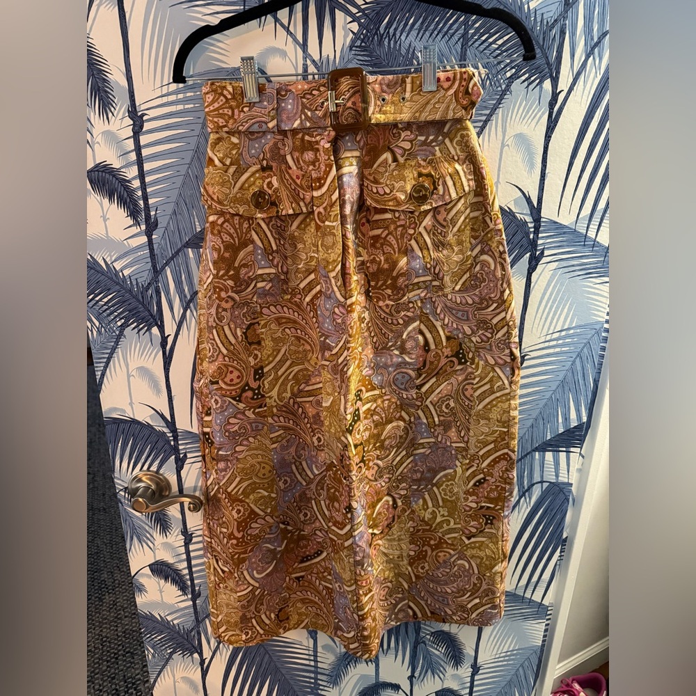 Never worn Zimmerman midi length belted linen skirt size zero. NWT!